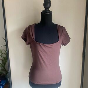 Women’s Square Neck Short Sleeve Top - Brown